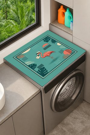 Valerine Life Çamaşır Kurutma Makinesi Üstü Düzenleyici Matı Sıvı Geçirmez Örtü Flamingo Postacı