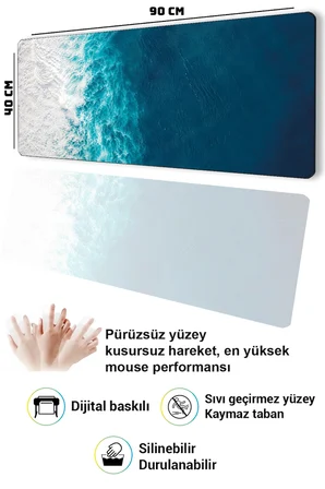 SonicTouch Klavye Mousepad 40x90cm Dikişsiz Sıvı Geçirmez Kaymaz Taban Sonsuz Okyanus Dikişsiz Kenar