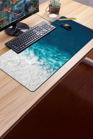 SonicTouch Klavye Mousepad 40x90cm Dikişsiz Sıvı Geçirmez Kaymaz Taban Sonsuz Okyanus Dikişsiz Kenar