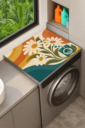 Valerine Life Çamaşır Kurutma Makinesi Üstü Düzenleyici Matı Sıvı Geçirmez Örtü Papatya Ferahlığı
