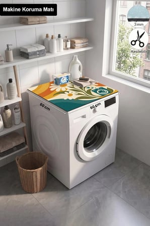 Valerine Life Çamaşır Kurutma Makinesi Üstü Düzenleyici Matı Sıvı Geçirmez Örtü Papatya Ferahlığı