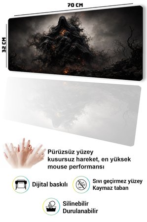 SonicTouch Klavye Mousepad 32x70cm Dikişsiz Pürüzsüz Sıvı Geçirmez Kaymaz Taban Kara Kehanet