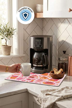 Valerine Life Kahve Espresso Makinesi Matı 35x45cm Çaycı Pad Su Geçirmez Pembe Mocha