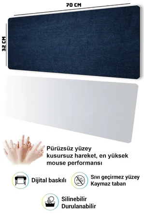SonicTouch Klavye Mousepad 32x70cm Dikişsiz Pürüzsüz Sıvı Geçirmez Kaymaz Taban Gece Mavisi