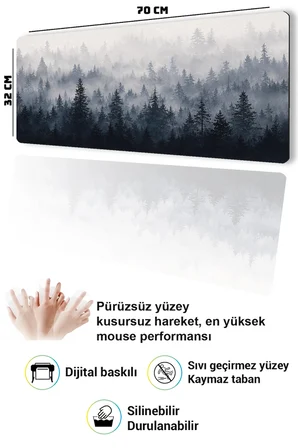 SonicTouch Klavye Mousepad 32x70cm Dikişsiz Pürüzsüz Sıvı Geçirmez Kaymaz Taban Kuzey Ormanları