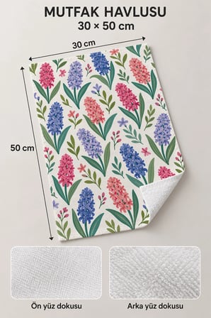 Valerine Life El Kurulama Havlusu 30x50cm Mutfak, Fırın için Pamuklu Emici Sümbül Esintisi