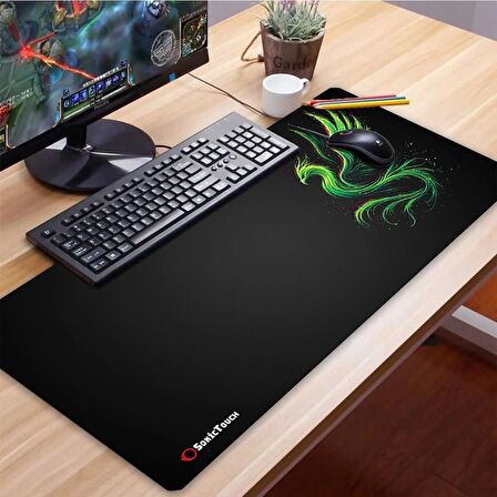 SonicTouch UltraGrand Siyah Neon Yeşili Anka Kuşu Dikişsiz Xxl Gaming Oyuncu Masaüstü Klavye Mouse Pad 40x90Cm