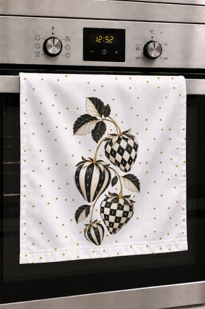 Valerine Life El Kurulama Havlusu 30x50cm Mutfak, Fırın için Pamuklu Emici Altın Benekli Çilek