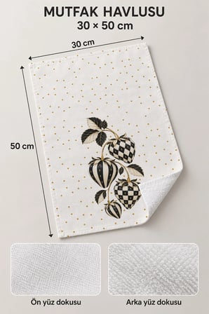 Valerine Life El Kurulama Havlusu 30x50cm Mutfak, Fırın için Pamuklu Emici Altın Benekli Çilek