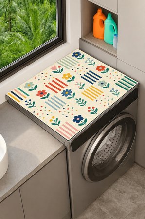 Valerine Life Çamaşır Kurutma Makinesi Üstü Düzenleyici Matı Sıvı Geçirmez Örtü  Çiçekli PatchWork