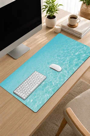 SonicTouch Klavye Mousepad 32x70cm Dikişsiz Pürüzsüz Sıvı Geçirmez Kaymaz Taban Mavi Huzur
