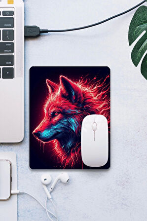 SonicTouch Kırmızı Neon Kurt Pürüzsüz Yüzey Kaymaz Taban Dikişsiz Kenar Gamer Oyuncu Mouse Pad 19x23cm