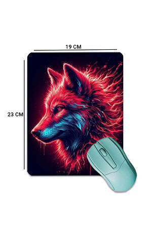 SonicTouch Kırmızı Neon Kurt Pürüzsüz Yüzey Kaymaz Taban Dikişsiz Kenar Gamer Oyuncu Mouse Pad 19x23cm