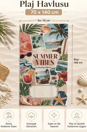Valerine Life Plaj Havlusu 70x140cm Havuz Spa Sauna Spor Pamuklu Emici Summer Vibes Magazin