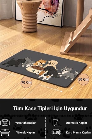 MAtGo Pati Kedi Köpek Beslenme Matı 50x70cm Köpek Sofrası Su Geçirmez Kaymaz Mama Kabı Altlık Paspas