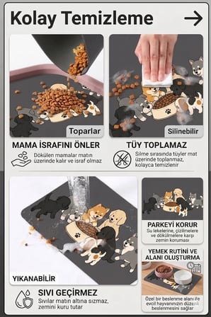 MAtGo Pati Kedi Köpek Beslenme Matı 50x70cm Köpek Sofrası Su Geçirmez Kaymaz Mama Kabı Altlık Paspas