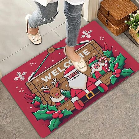 Valerine Life Noel Babalı Yılbaşı Tabelası Welcome Kapı Önü Paspası 45x70cm