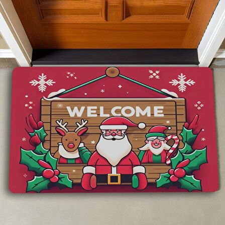 Valerine Life Noel Babalı Yılbaşı Tabelası Welcome Kapı Önü Paspası 45x70cm