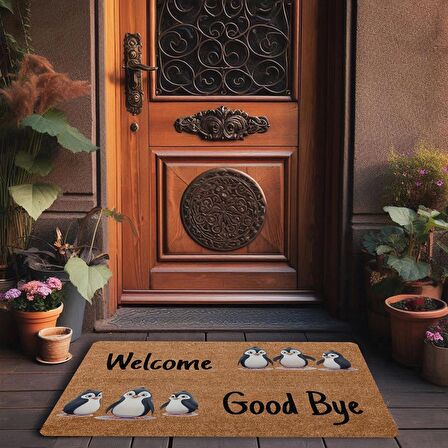 Valerine Life Penguen Welcome ve Good Bye Kapı Önü Paspası 45x70cm