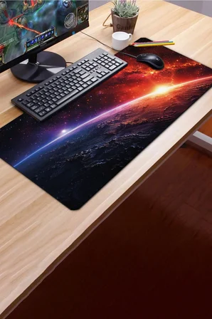 SonicTouch Klavye Mousepad 40x90cm Dikişsiz Pürüzsüz Sıvı Geçirmez Kaymaz Taban Galaktik Gün Doğumu