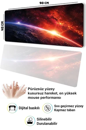 SonicTouch Klavye Mousepad 40x90cm Dikişsiz Pürüzsüz Sıvı Geçirmez Kaymaz Taban Galaktik Gün Doğumu