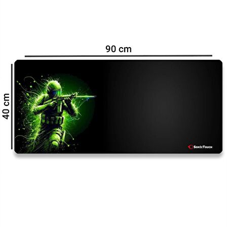 SonicTouch UltraGrand Siyah ve Neon Yeşili Savaşçı Dikişsiz Xxl Gaming Oyuncu Masaüstü Klavye Mouse Pad 40x90Cm