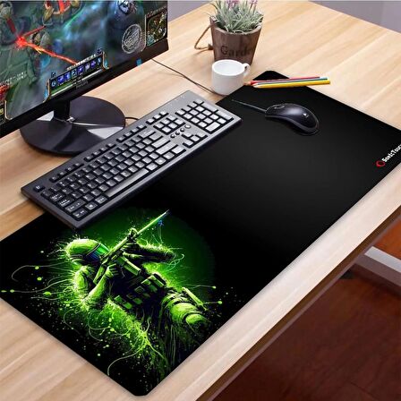 SonicTouch UltraGrand Siyah ve Neon Yeşili Savaşçı Dikişsiz Xxl Gaming Oyuncu Masaüstü Klavye Mouse Pad 40x90Cm