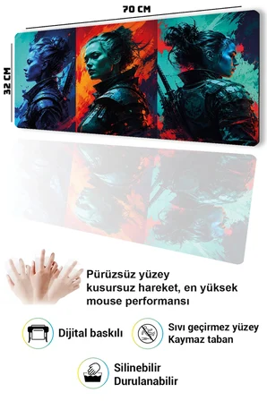 SonicTouch Klavye Mousepad 32x70cm Dikişsiz Pürüzsüz Sıvı Geçirmez Kaymaz Taban Neon Savaşçı