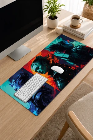 SonicTouch Klavye Mousepad 32x70cm Dikişsiz Pürüzsüz Sıvı Geçirmez Kaymaz Taban Neon Savaşçı