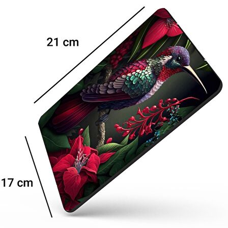 SonicTouch Sinek Kuşu Temalı Pembe Zambak Çiçekli Kaydırmaz Gaming Oyuncu Dikişsiz Mouse Pad 17x21cm