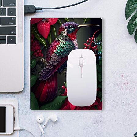 SonicTouch Sinek Kuşu Temalı Pembe Zambak Çiçekli Kaydırmaz Gaming Oyuncu Dikişsiz Mouse Pad 17x21cm