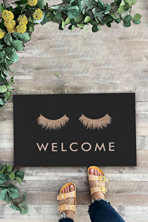 Valerine Life Gözler Üzerinde Buyur İçeri Siyah Kirpik Welcome Hoş Geldiniz Kapı Önü Paspası 45x70cm