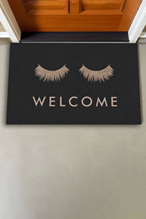 Valerine Life Gözler Üzerinde Buyur İçeri Siyah Kirpik Welcome Hoş Geldiniz Kapı Önü Paspası 45x70cm