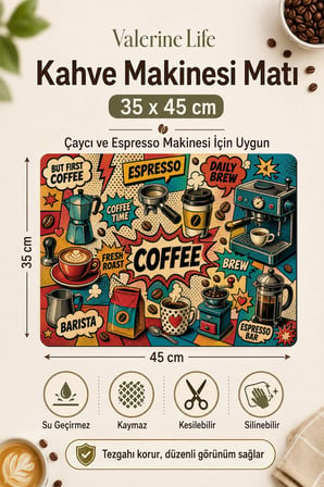 Valerine Life Kahve Espresso Makinesi Matı 35x45cm Çaycı Pad Su Geçirmez Anime Coffee Time
