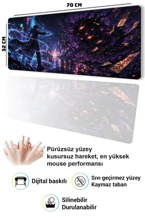 SonicTouch Klavye Mousepad 32x70cm Dikişsiz Pürüzsüz Sıvı Geçirmez Kaymaz Taban Neon Büyücü