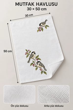 Valerine Life El Kurulama Havlusu 30x50cm Mutfak, Fırın için Pamuklu Emici Damalı Kuşlar