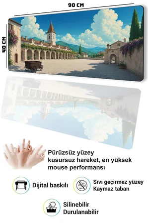 SonicTouch Klavye Mousepad 40x90cm Dikişsiz Pürüzsüz Sıvı Geçirmez Kaymaz Taban Dağ Kasabası
