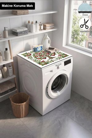 Valerine Life Çamaşır Kurutma Makinesi Üstü Düzenleyici Matı Sıvı Geçirmez Örtü Kiraz Ağacı Beyaz