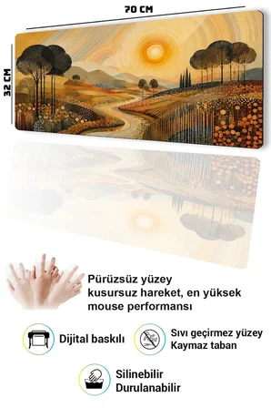 SonicTouch Klavye Mousepad 32x70cm Dikişsiz Pürüzsüz Sıvı Geçirmez Kaymaz Taban Altın Vadi