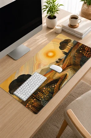 SonicTouch Klavye Mousepad 32x70cm Dikişsiz Pürüzsüz Sıvı Geçirmez Kaymaz Taban Altın Vadi
