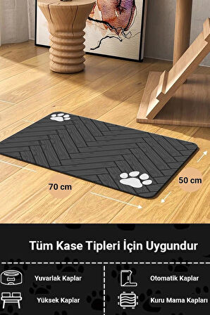 MAtGo Pati Parke Desen Gri Renk Beslenme Matı Kaymaz Sıvı Geçirmez Kedi Köpek Mama Paspası 50x70cm