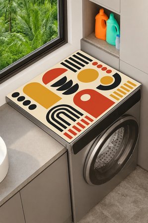 Valerine Life Çamaşır Kurutma Makinesi Üstü Düzenleyici Matı Sıvı Geçirmez Örtü Retro Yörünge