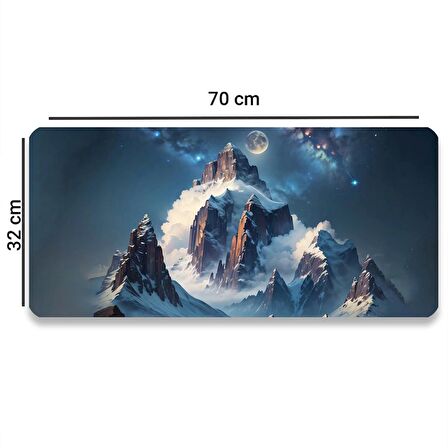 SonicTouch Yükselen Zafer Ay Yıldızlı Dağ Zirvesi Temalı Kaymaz Gaming Oyuncu Dikişsiz Klavye Mouse Pad 32x70Cm