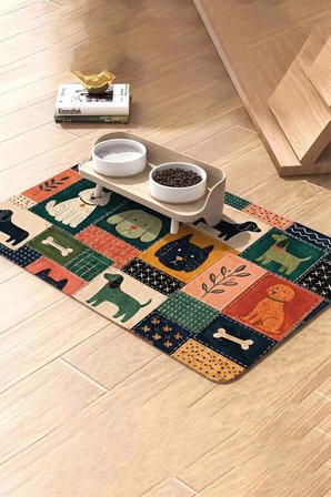 MAtGo Pati Kedi Köpek Beslenme Matı 50x70cm Köpek Kolajı Su Geçirmez Kaymaz Mama Kabı Altlığı Paspas