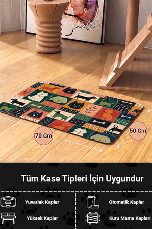 MAtGo Pati Kedi Köpek Beslenme Matı 50x70cm Köpek Kolajı Su Geçirmez Kaymaz Mama Kabı Altlığı Paspas