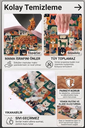 MAtGo Pati Kedi Köpek Beslenme Matı 50x70cm Köpek Kolajı Su Geçirmez Kaymaz Mama Kabı Altlığı Paspas