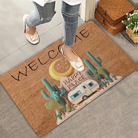 Valerine Life Kaktüs ve Karavan Welcome Kapı Önü Paspası 45x70cm