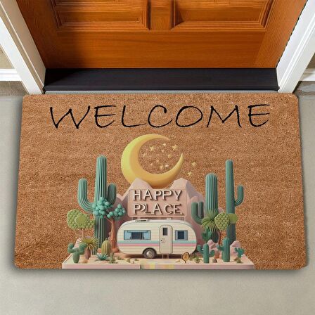 Valerine Life Kaktüs ve Karavan Welcome Kapı Önü Paspası 45x70cm