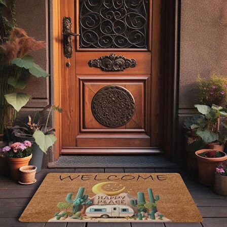 Valerine Life Kaktüs ve Karavan Welcome Kapı Önü Paspası 45x70cm