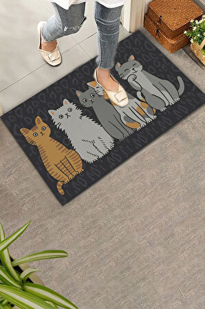 Valerine Life Kedi Konseyi Pati Kardeşliği Siyah Renk Welcome Hoş Geldiniz Kapı Önü Paspası 45x70cm